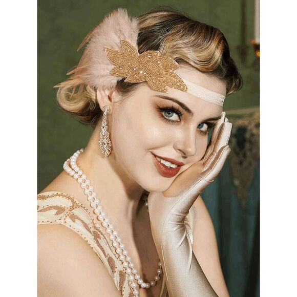 ️5PCS 1920s Gold Accessories Flapper Great Gatsby Vintage Retro Costume Set NEW main image 12